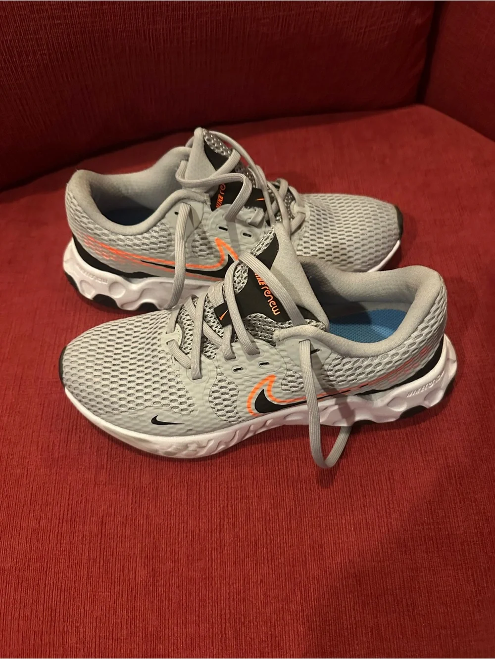 Nike Light Gray Mesh Running Shoes with Orange Accents (Unisex)